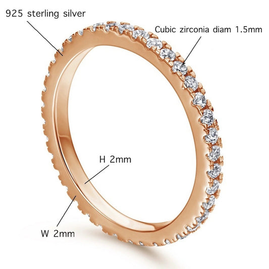 925 Rose Gold Plated Silver CZ Eternity Ring 2mm Stackable Wedding Band